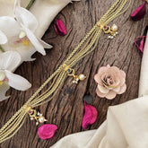 Vriksham Antique Gold Flgaro & Half Moon Drop Champ Hipchain-Red Green-Pearls-G20785